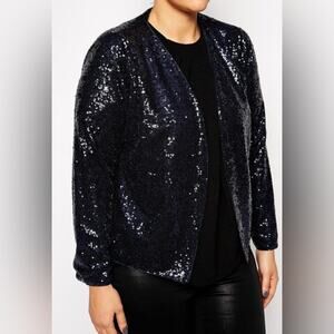 Nwt- Asos curve- Curve Blazer In Sequin-Sz 20 - midnight blue